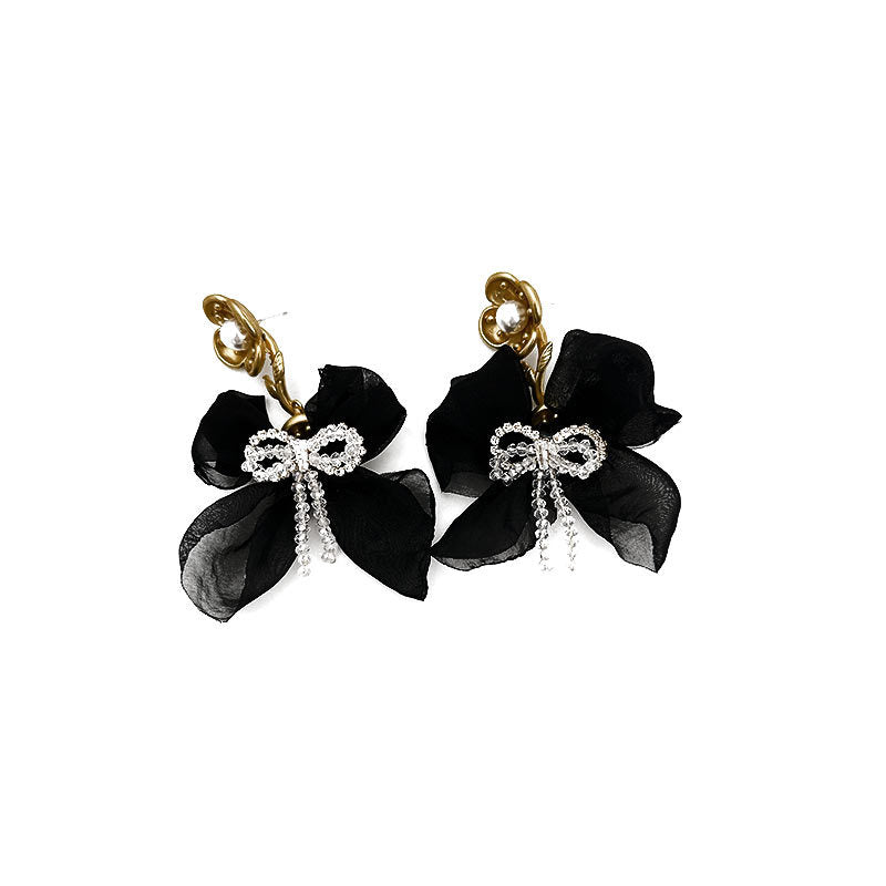 Wholesale Handmade Fabric Crystal Bow Earrings